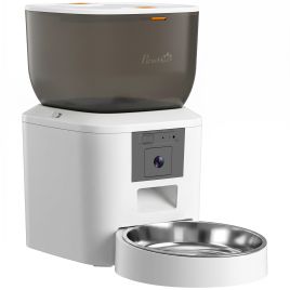 LINDFIELD 4L Automatic Cat Feeder with Camera, WiFi, App Control and Two Way Audio - White and Transparent Black