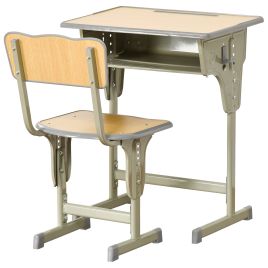BOWDON Height Adjustable Kids Desk and Chair Set with Storage and Bag Hook, Ages 6 to 12 - Grey and Light Wood Look