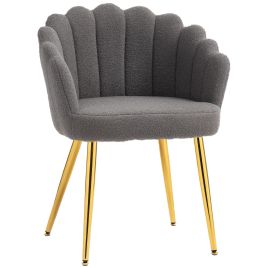 FRAMLINGHAM Petal Back Accent Armchair with Metal Legs for Living Room or Bedroom - Grey and Gold Tone
