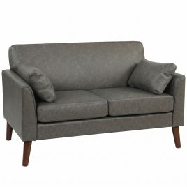 WIRTHLIN 132 cm Modern 2 Seater Small Sofa with Solid Wood Legs and 2 Pillows - Grey