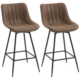 BRADNOR Set of 2 PU Leather Adjustable Swivel Bar Stools - Brown