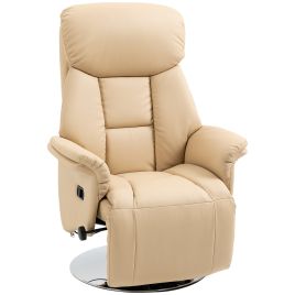 LODDON Adjustable Swivel PU Leather Manual Recliner Chair with Footrest and Padded Arms - Beige