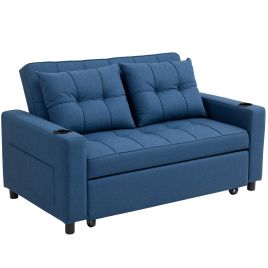 HOLBROOK 2 Seater Pull Out Sofa Bed for Living Room or Guest Room - Dark Blue