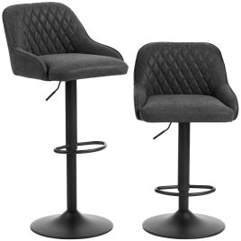 SAXMUNDHAM Set of 2 Adjustable Swivel Kitchen Bar Stools with Backrests - Black