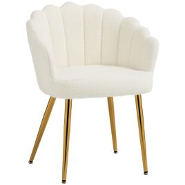 FRAMLINGHAM Petal Back Accent Armchair with Metal Legs for Living Room or Bedroom - Cream and Gold Tone