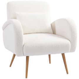 LAVIC Teddy Fleece Upholstered Accent Armchair for Living Room or Bedroom - Cream White