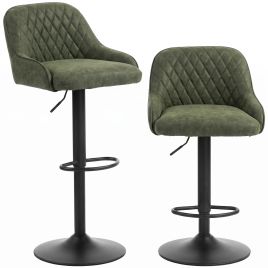SAXMUNDHAM Set of 2 Adjustable Swivel Kitchen Bar Stools with Backrests - Dark Green