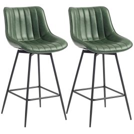 BRADNOR Set of 2 PU Leather Adjustable Swivel Bar Stools - Dark Green