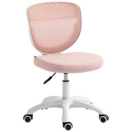 KENSINGTON Armless Mesh Office Chair with Adjustable Height and Swivel Wheels - Pink and White
