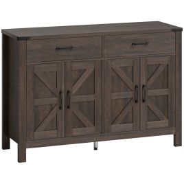 GOSFORD Kitchen Sideboard Cupboard with 4 Doors, 2 Drawers and 2 Adjustable Shelves - Dark Brown