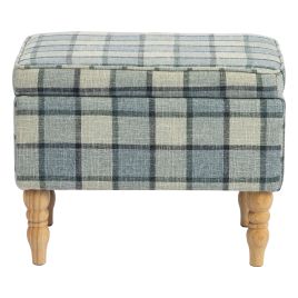 SHIPSTON Rectangular Linen Storage Footstool with Removable Top, Padded Seat and Hidden Storage - Grey Plaid and Natural Wood