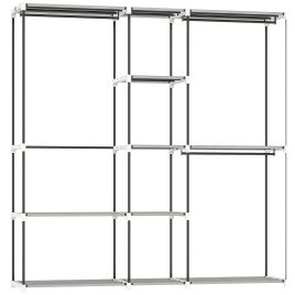 BERKELEY Open Portable Wardrobe with 8 Shelves and 3 Hanging Rails - Light Grey and Black