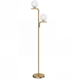 HOUGHTON Modern LED Floor Lamp with 3 Colour Temperatures, Glass Globe Shades and Foot Switch - Gold Tone and Cream