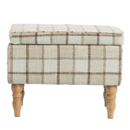 SHIPSTON Rectangular Linen Storage Footstool with Removable Top, Padded Seat and Hidden Storage - Brown Plaid and Natural Wood