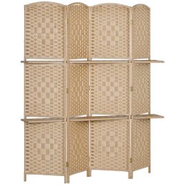 BROCKHAM 160 x 170 cm 4 Panel Freestanding Folding Room Divider and Privacy Screen - Natural Wood Finish
