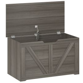 JUVRIA 100L Particleboard Home Storage Box with Safety Hinge and Wood Effect - Dark Grey