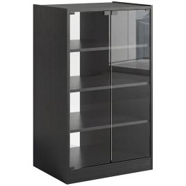 KEDINGTON 4 Tier Hi Fi and Record Player Stand with Adjustable Shelves and Glass Doors - Black Wood Effect
