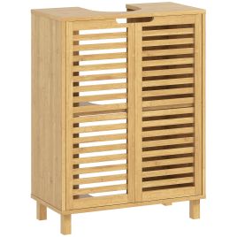 EVESHAM Freestanding Bamboo Under Sink Bathroom Cabinet with Louvered Doors and Adjustable Shelf - Natural