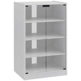 IVERLEY 4 Tier Hi Fi and Record Player Stand with Adjustable Shelves and Glass Doors - White Wood Effect