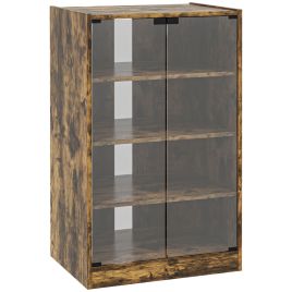 IVERLEY 4 Tier Hi Fi and Record Player Stand with Adjustable Shelves and Glass Doors - Rustic Brown