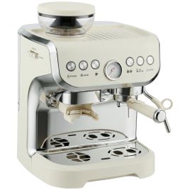 MELLS 15 Bar Coffee Machine with Adjustable Grinder, Milk Steamer and Accessories - Cream White