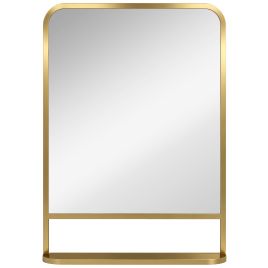 PURLEY 70 x 50 cm Modern Rectangular Wall Mirror with Storage Shelf - Gold Tone
