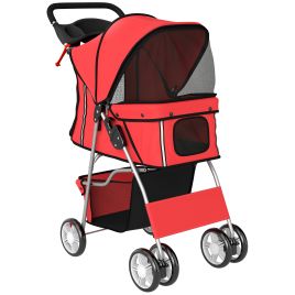 DALGLEN Foldable Dog Pram and Cat Stroller with Reflective Strips and 360 Degree Wheels - Red