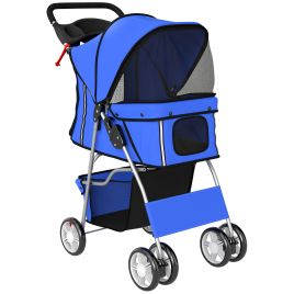 DALGLEN Foldable Dog Pram and Cat Stroller with Reflective Strips and 360 Degree Wheels - Blue