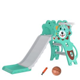 WETHERBY Kids Indoor Baby Slide with Climber and Basketball Hoop, Ages 18 to 36 Months - Blue and Grey