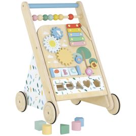 YOXFORD Wooden Baby Walker with Speed Control, Activity Centre and 5 Blocks for 18 Months Plus - Natural and White