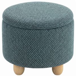 REIGATE Round Storage Ottoman Bench with Hinged Lid and Rubber Wood Legs - Dark Blue