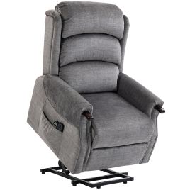 HESWALL Power Lift Recliner Chair with Vibration Massage, Heat, Wood Grips and Pocket Springs - Light Grey and Wood Colour