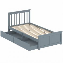 FYLMARRA Single Pine Wood Storage Bedframe with Drawers, Headboard and Wood Slats - Grey