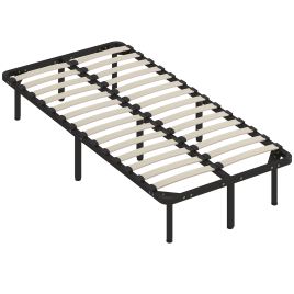 DUNFORD Single Metal Bedframe with Wood Slats and Underbed Storage - Black and Natural