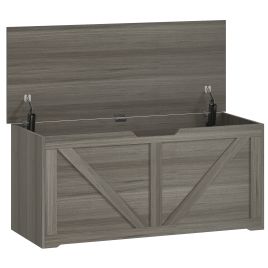 JUVRIA 127L Particleboard Home Storage Box with Safety Hinges and Wood Effect - Dark Grey