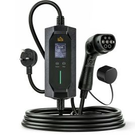 ROMSEY 2.8kW Type 2 EV Charger with 3 Pin Plug, 10 m Cable, 6 to 13A Current and Timer - Black