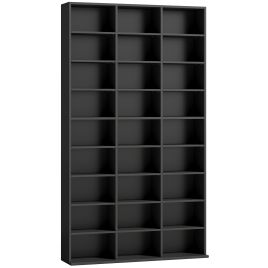 WOODCROFT Media Storage Unit for 835 CDs or 500 DVDs with 27 Compartments and 21 Adjustable Shelves - Black