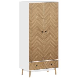 AMBERFORD 2 Door Wardrobe with 2 Drawers White and Oak - 80cm