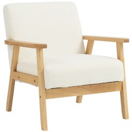 GUILDFORD Sherpa Fleece Upholstered Accent Armchair with Wide Seat and Solid Wood Legs - Cream White