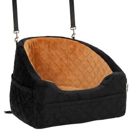 BERKHAMSTED Washable Dog Booster Car Seat with Cushion, Seat Belt and Pockets for Dogs under 10 kg - Brown and Black