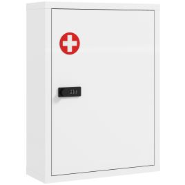 BINGLEY Wall Mounted Bathroom Medicine Cabinet with Combination Lock and Storage Shelves - White and Red