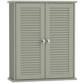 YEOVIL Wall Mounted Bathroom Cabinet with Louvered Doors and Adjustable Shelf - Light Green and Silver Tone
