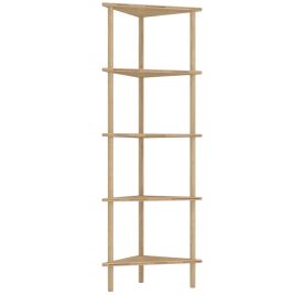 HEATHERFIELD 5 Tier Bamboo Corner Storage Shelf and Freestanding Shelving Unit - Natural Wood Finish