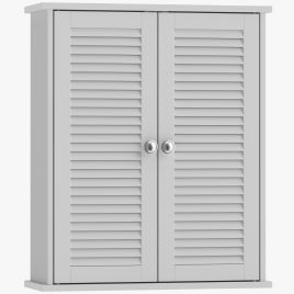 YEOVIL Wall Mounted Bathroom Cabinet with Louvered Doors and Adjustable Shelf - White and Silver Tone