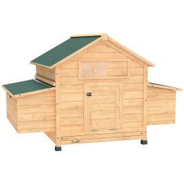 KENLYNE Wooden Outdoor Chicken Coop with Nesting Box, Waterproof Roof and Pull Out Tray - Yellow and Green