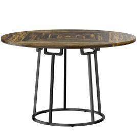 BEESTON 120 cm Round Space Saving Dining Table with Spliced Top and Conical Metal Base - Rustic Brown