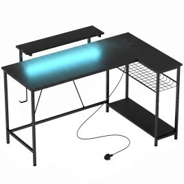 WROXHAM Reversible L Shaped Gaming and Computer Desk with LED Lights - Black