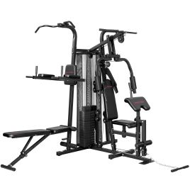 BALDOCK All in One Home Gym Machine with Power Cage, 69 kg Weight Stack and Pulley System - Black