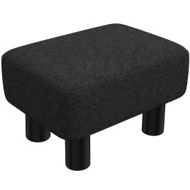 HONITON Linen Fabric Cube Footstool Ottoman with 4 Plastic Legs - Black