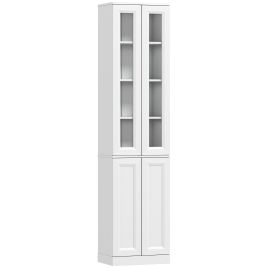 WOODLAND 6 Tier Slim Bathroom Storage Cabinet with Adjustable Shelf and 4 Soft Close Doors - White